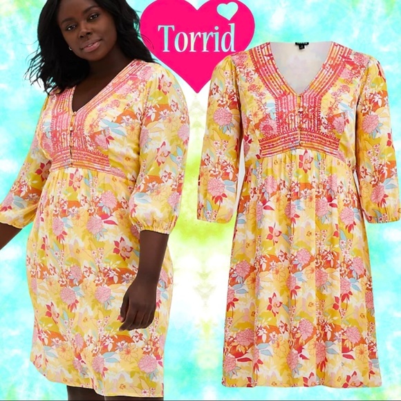 torrid Dresses & Skirts - TORRID PEACH FLORAL GAUZE HI-LO DRESS 1 1XL NWT